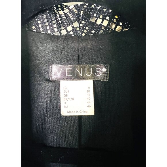 Venus Black & Silver Sequin Open Front Blazer 3/4 Ruched Sleeves SZ 6 Party Wear - Picture 2 of 3